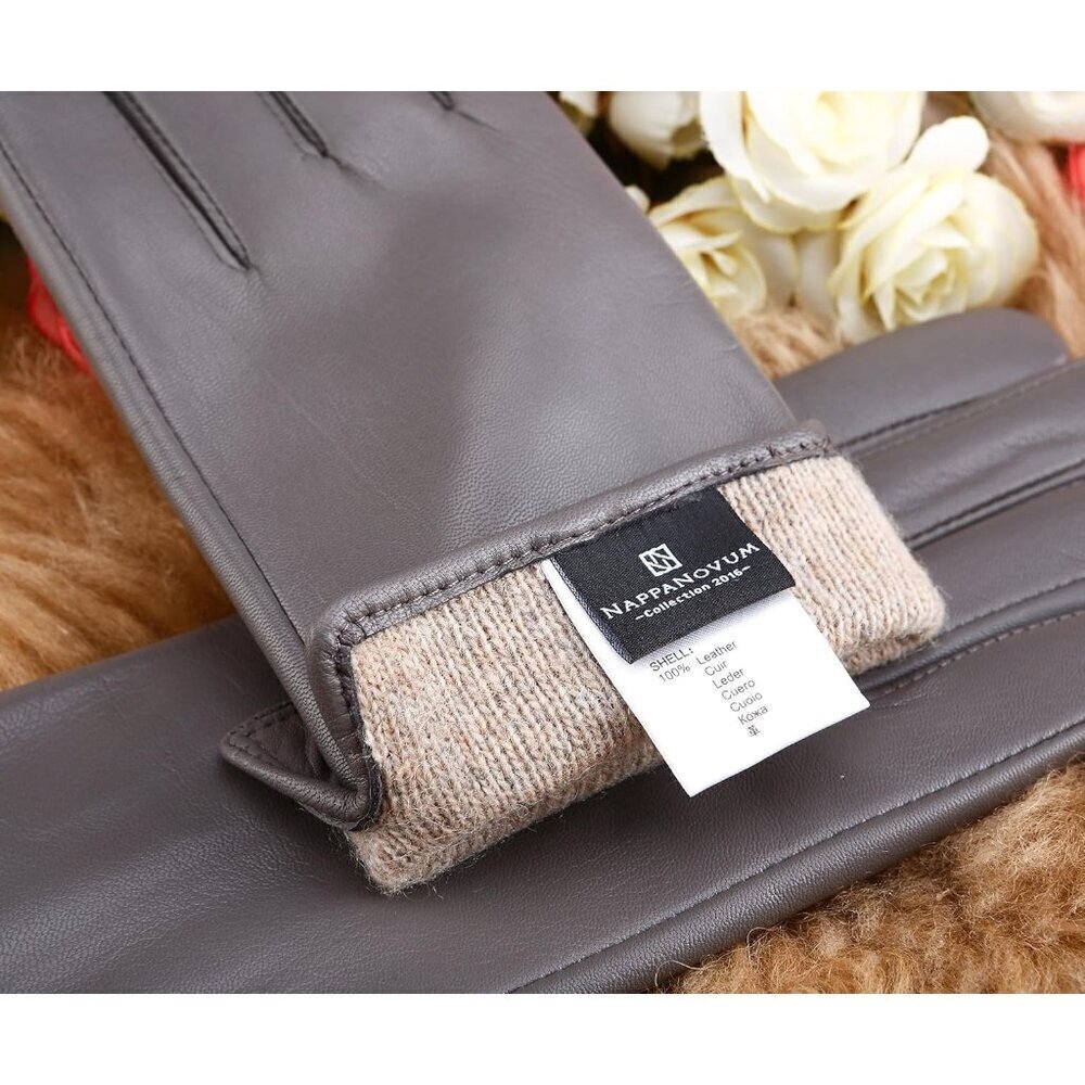 ❤️Women's  Grey Italian Leather Gloves Lambskin Winter Comfort Gloves - Picture 5 of 9